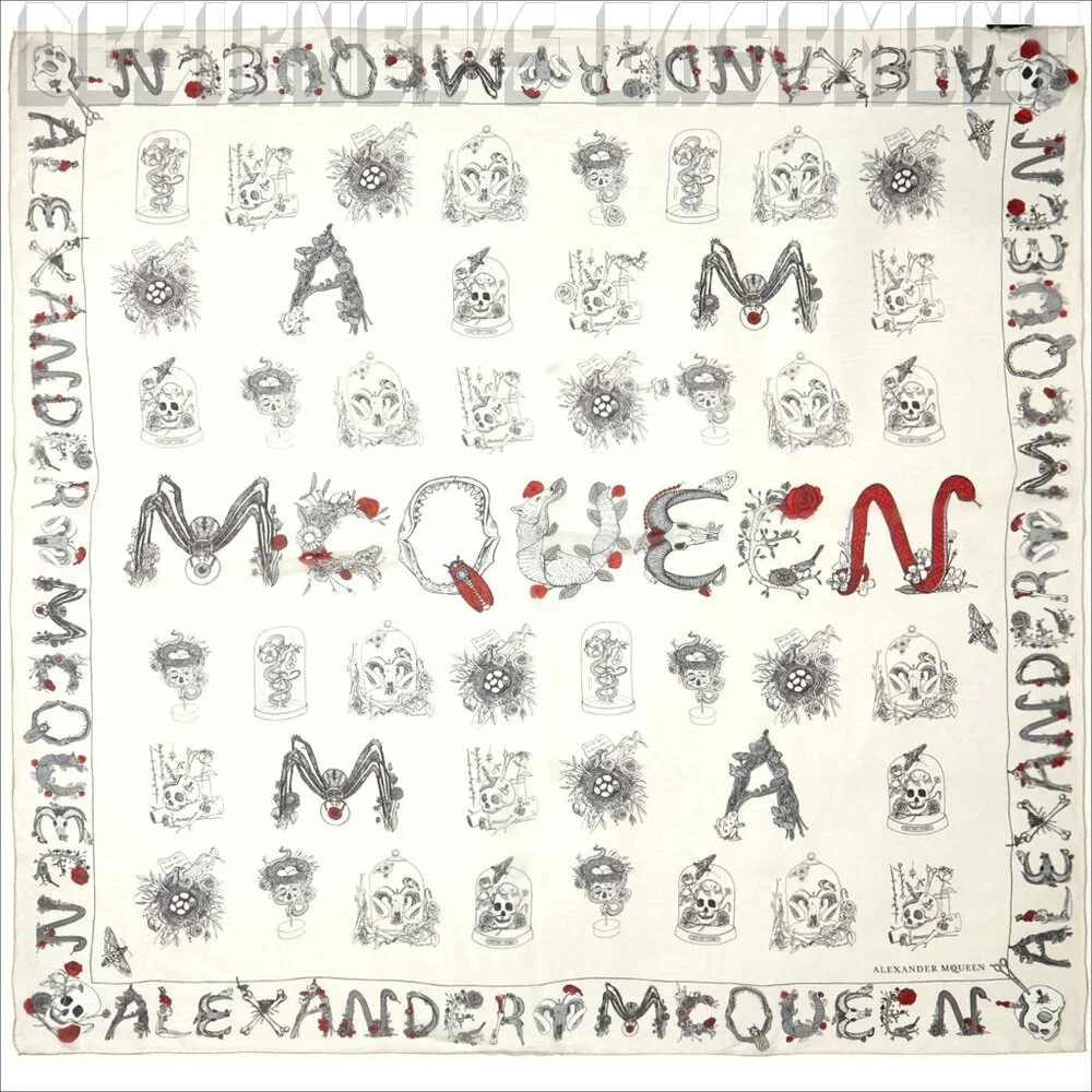 ALEXANDER MCQUEEN white letters SKULL CABINETS silk chiffon 52